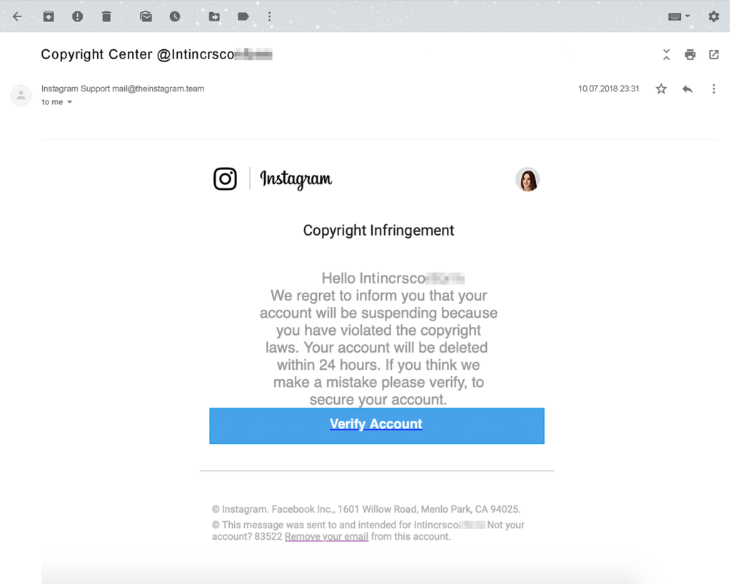 instagram phishing